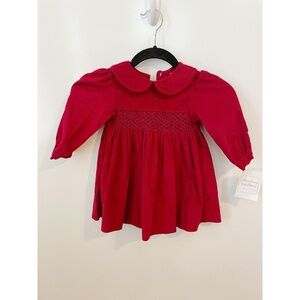 NWT Strasburg Children Smocked Corduroy Christmas Holiday Red Dress 24 Months